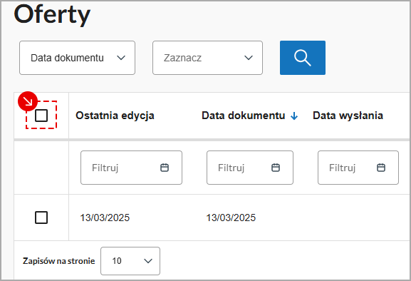Ekran z tabelą faktur złożonych